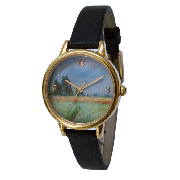 nameless 風景畫 金色手錶 黑色錶帶 女裝手錶 全球免運 送料無料 第2張的照片