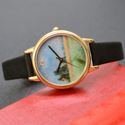 nameless 風景畫 金色手錶 黑色錶帶 女裝手錶 全球免運 送料無料 第5張的照片