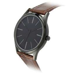 簡約幼長條紋手錶 (全黑) 啡色皮帶 - 男女兼用 - 全球免運 第2張的照片