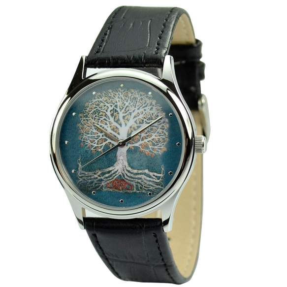 聖誕禮物 - 生命樹手錶 (藍背景)  - 男女兼用 - 全球免運 第1張的照片