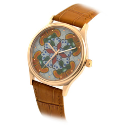 藝術磁磚花紋手錶 玫瑰金殼 - 全球免運費 第3張的照片