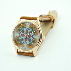 藝術磁磚花紋手錶 玫瑰金殼 - 全球免運費 第4張的照片