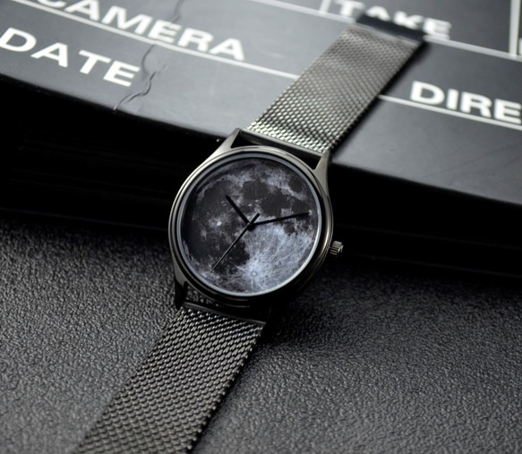 月球手錶 (黑色) 配織網鋼帶 I 中性 I 全球免運 第4張的照片
