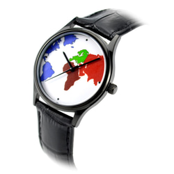 彩色世界地圖手錶 黑殼 - 男女兼用 - 全球免運 第2張的照片