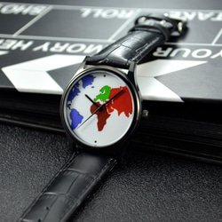 彩色世界地圖手錶 黑殼 - 男女兼用 - 全球免運 第3張的照片