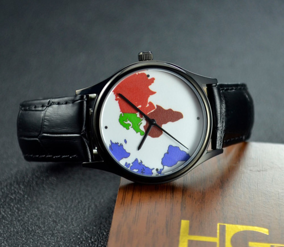 彩色世界地圖手錶 黑殼 - 男女兼用 - 全球免運 第4張的照片
