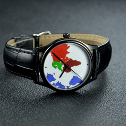 彩色世界地圖手錶 黑殼 - 男女兼用 - 全球免運 第5張的照片