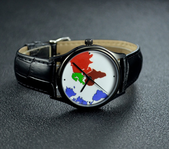 彩色世界地圖手錶 黑殼 - 男女兼用 - 全球免運 第5張的照片