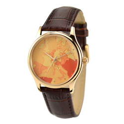 暖色歐洲地圖手錶 - 男女兼用 - 全球免運 第1張的照片
