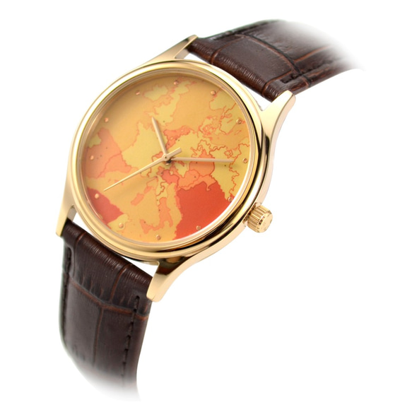 暖色歐洲地圖手錶 - 男女兼用 - 全球免運 第2張的照片