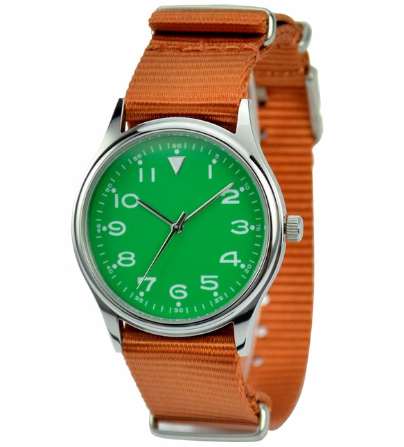 ナイロンストラップ（緑の顔のオレンジベルト）とのカジュアルな時計は、私は男性のフォーム女性のフォームは私が無料世界的に出荷しまし 1枚目の画像
