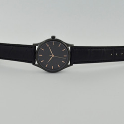 黑色簡約手錶-玫瑰金釘-黑面-全球免運 第5張的照片