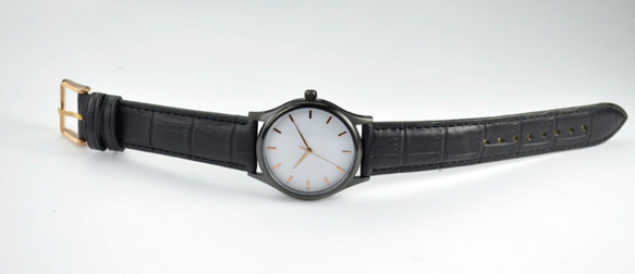 黑色簡約手錶-玫瑰金釘-白面-全球免運 第5張的照片