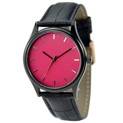 黑色簡約手錶-玫瑰金釘-粉紅面-全球免運 第1張的照片