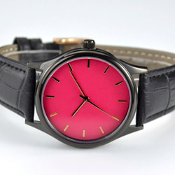黑色簡約手錶-玫瑰金釘-粉紅面-全球免運 第4張的照片