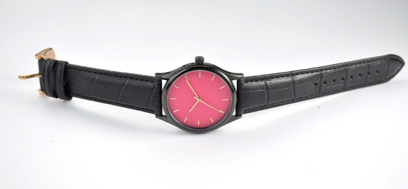 黑色簡約手錶-玫瑰金釘-粉紅面-全球免運 第5張的照片