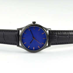 黑色簡約手錶-玫瑰金釘-藍面-全球免運 第5張的照片