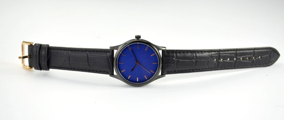 黑色簡約手錶-玫瑰金釘-藍面-全球免運 第5張的照片