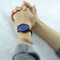 黑色簡約手錶-玫瑰金釘-藍面-全球免運 第6張的照片