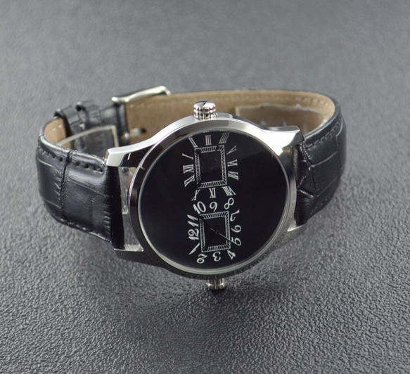 兩地時間手錶 (順/逆時針) 黑面 - 全球免運 第3張的照片