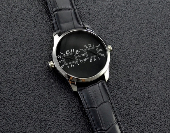 兩地時間手錶 (順/逆時針) 黑面 - 全球免運 第5張的照片