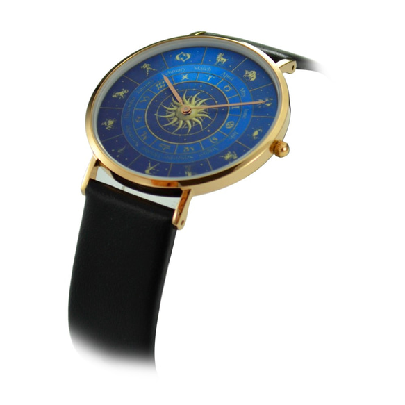 經典簡約 12星座盤手錶  (太陽紋) 玫瑰金 藍面 - 中性 - 全球免運費 第2張的照片