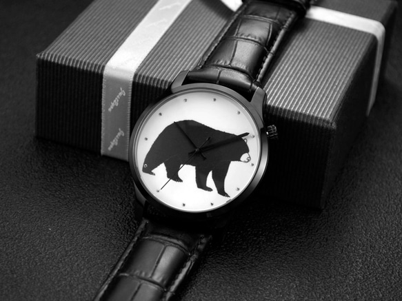 動物 (黑熊) 插畫手錶 大裝 中性設計 全球免運 第5張的照片