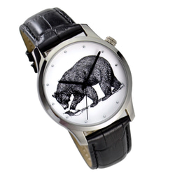 動物 (黑熊 ) 插畫手錶 大裝銀色殼 中性設計 全球免運 第6張的照片