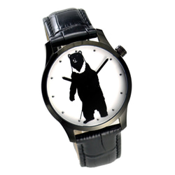 動物 (站立黑熊 ) 插畫手錶 大裝銀色殼 中性設計 全球免運 第6張的照片