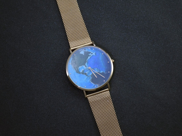 nameless 典雅款 藍地球手錶 配米蘭帶 玫瑰金 全球免運 第4張的照片