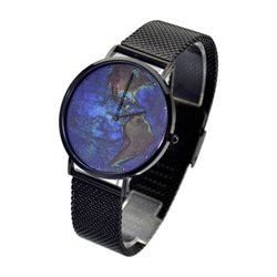 nameless 典雅款 藍地球手錶 配米蘭帶 黑色 全球免運 第2張的照片