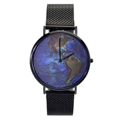 nameless 典雅款 藍地球手錶 配米蘭帶 黑色 全球免運 第6張的照片