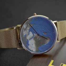 nameless 典雅款 藍地球手錶 (中東及非洲) 配米蘭帶 玫瑰金 免運 第3張的照片
