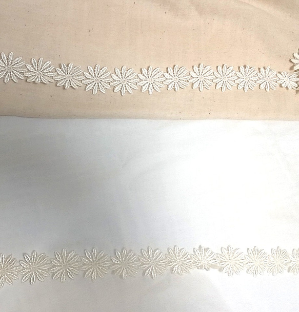 再販Wガーゼのカフェカーテン 裾モチーフレース付き 4枚目の画像