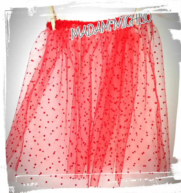 赤の水玉チュールレーススカート 1枚目の画像