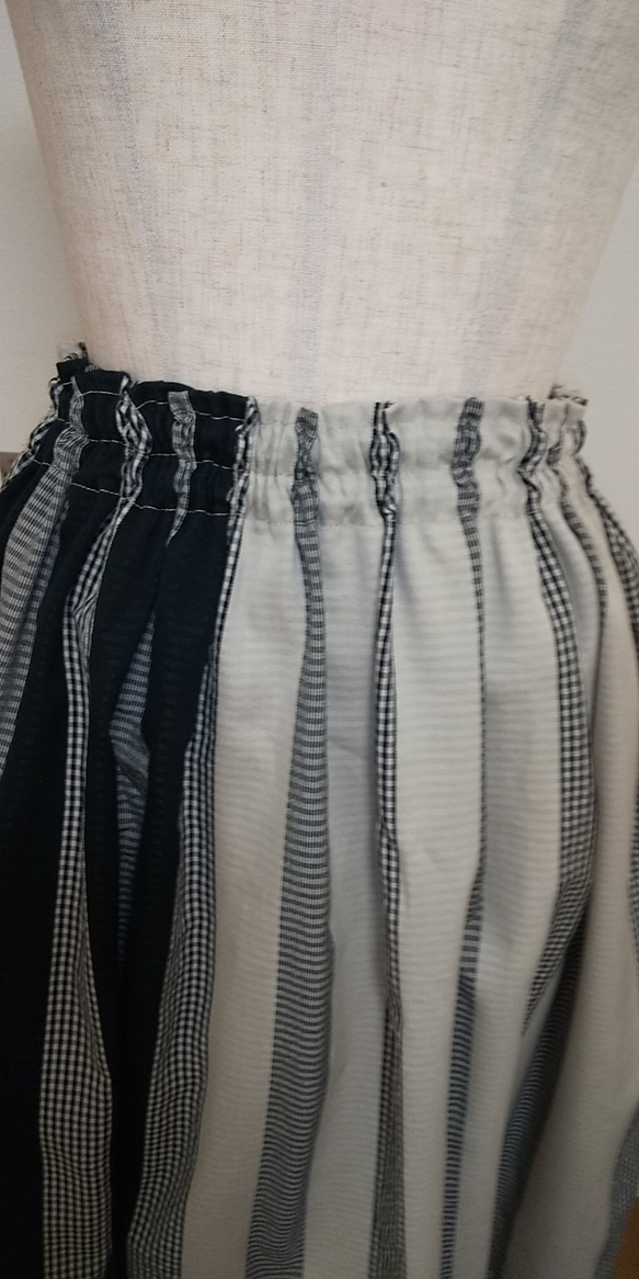 綿パッチワーク風織り柄 ロングギャザースカート 残り1点になりセール！ 3枚目の画像