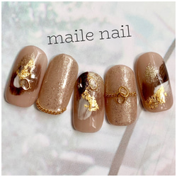 キャメル×箔 ネイルチップ キャメル×箔 ネイルチップ 金箔べっこうネイルチップ ネイルチップ