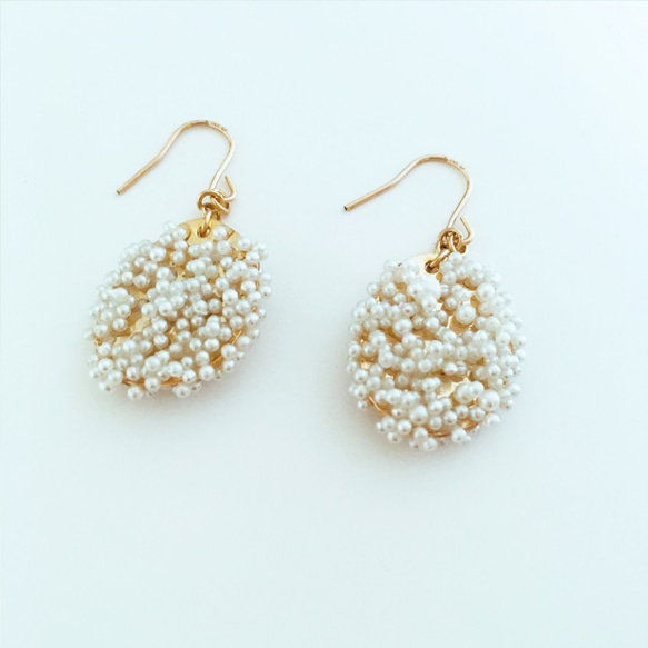 "Tsubu-tsubu" pearl beads Hook Earrings-B 第2張的照片