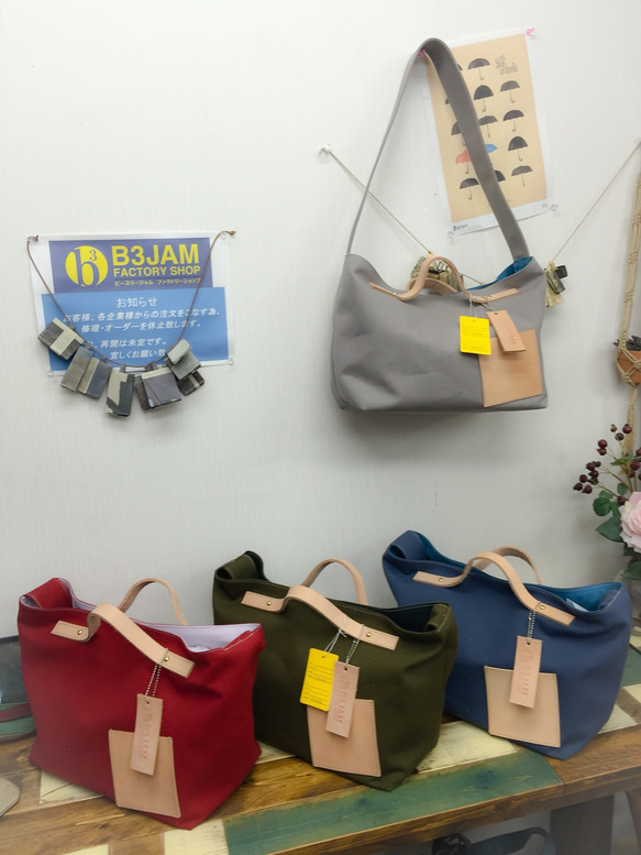 B3JAM☆受注生産 8号帆布とヌメ革のバッグ　ローズレッド 4枚目の画像