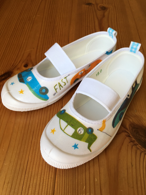 入園・入学 オーダー☆くるま柄デコパージュ上履き・上靴 靴 K