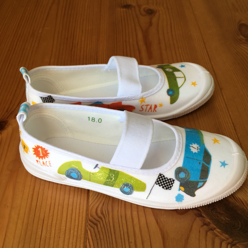 入園・入学 オーダー☆くるま柄デコパージュ上履き・上靴 靴 K