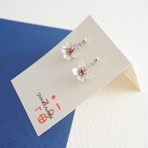 【銀景泰藍】櫻花耳環“Clear Pink”（穿孔耳環、耳環） 第3張的照片