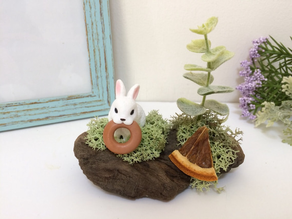 ハンドメイド うさぎの流木の置物 メモスタンド その他置物