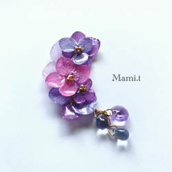 《Mami.t》  紫陽花とスワロフスキーのイヤーカフ 6枚目の画像