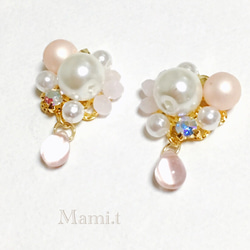 《Mami.t》  パールと桜ドロップ♡イヤリングorピアス 2枚目の画像