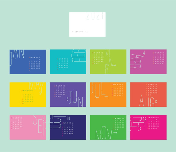 2021年簡約彩色通花數字桌曆 // 明信片尺寸 第6張的照片