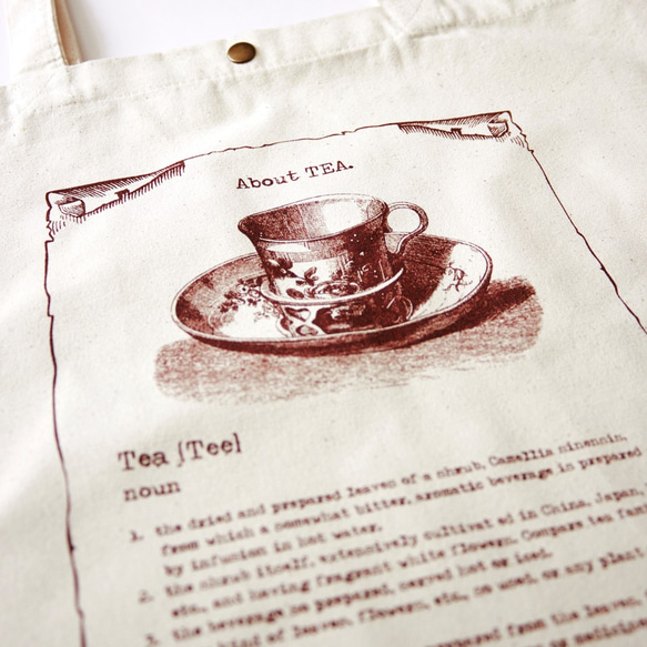 手製絲印帆布托特包，復古茶具字典圖案 第5張的照片