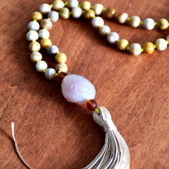 手製淡紫啡色瑪瑙配珊瑚王珠流蘇長項鍊，天然寶石 第3張的照片