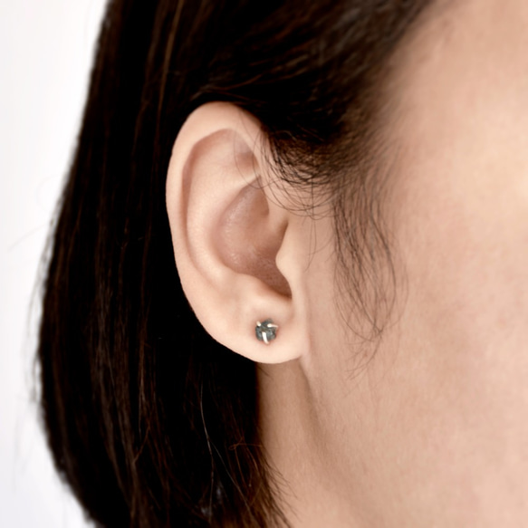 手製天然冰藍電氣石(碧璽)耳釘耳環，天然寶石 // 十月份生日石 第6張的照片