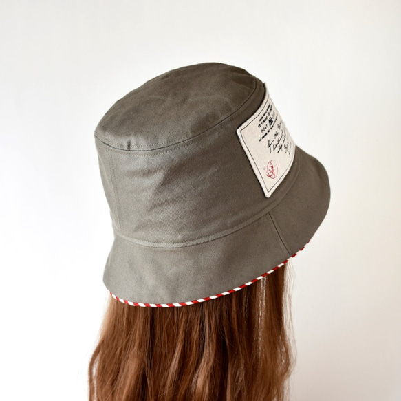 冒險者系列 軍綠色復古郵件圖案手工帽子 // 漁夫帽 Bucket Hat 第5張的照片
